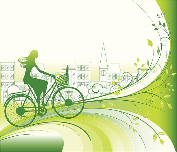 Shopping Bio and Eco - Woman, bike & grocery vector art illustration