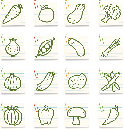 Vegetable Notelets Vegetable Notes Stock Illustration - Download Image Now - Adhesive Note ...