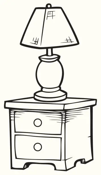 Vector illustration of Nightstand in Black and White