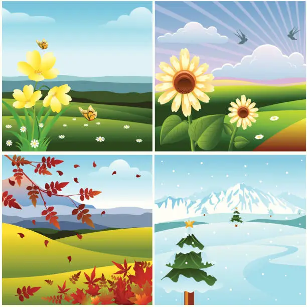 Vector illustration of Four Season Landscape