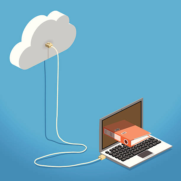 cloud computing cloud computing and the downloaded document network connection plug illustrations stock illustrations