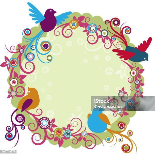 Retro Flowers With Birds Frame Stock Illustration - Download Image Now - Abstract, Animal, Animal Nest