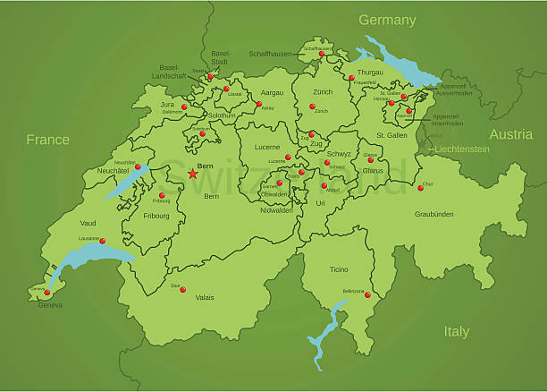 ilustraciones, imágenes clip art, dibujos animados e iconos de stock de suiza mapa que muestra cantons - thurgau