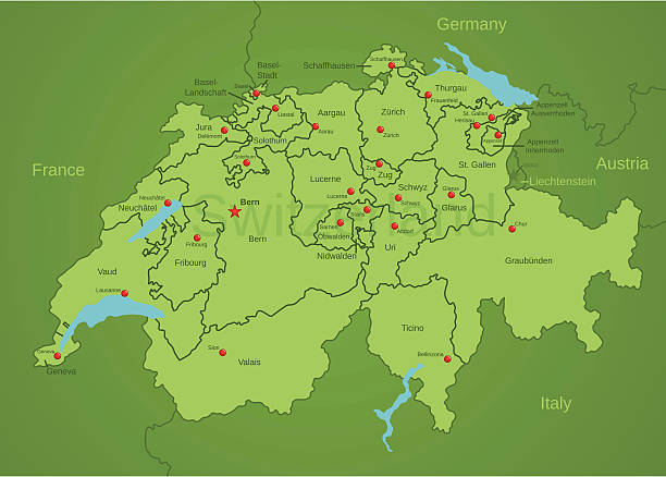 szwajcaria mapa przedstawiająca cantons - thurgau stock illustrations