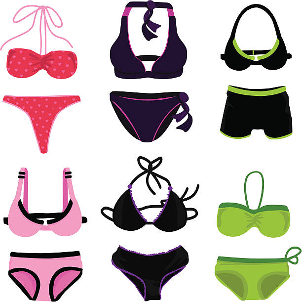 bikinies - swimwear bikini lingerie panties stock illustrations