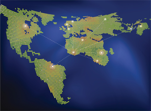 Image shows global networking come with layer, fully editable. ZIP contain Hires jpg, AI 10 & AI CS2. Base map trace from file world_pol02.jpg from the public domain. http://www.lib.utexas.edu/maps/world_maps/world_pol02.jpg, Vector file drawn using Adobe Illustrator CS3, layer of data used : world map. File created 03/08/2009.