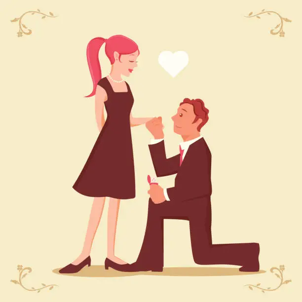 Vector illustration of Man proposing to Woman on one knee