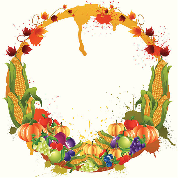 illustrazioni stock, clip art, cartoni animati e icone di tendenza di grunge ringraziamento corona di fiori - thanksgiving plum autumn apple