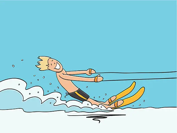 Vector illustration of Waterskiing Happy Man