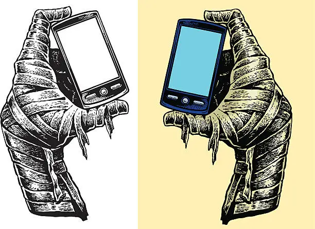 Vector illustration of Smart Phone and Mummy Monster Hand