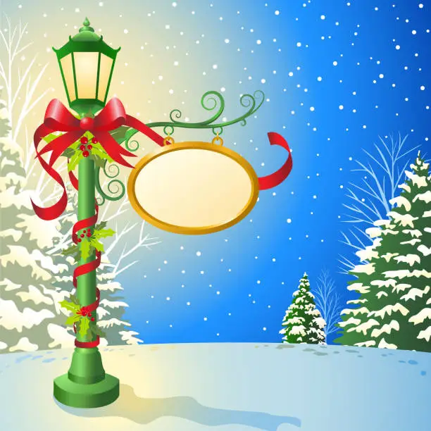 Vector illustration of Christmas Decorated Lampost