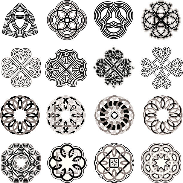 Celtic Knots Set of Celtic designs and shamrock elements. Black and white. Vector.  celtic shamrock tattoos stock illustrations