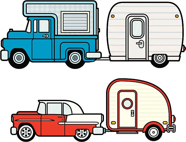 Vector illustration of Car, Truck, Camper and Trailers