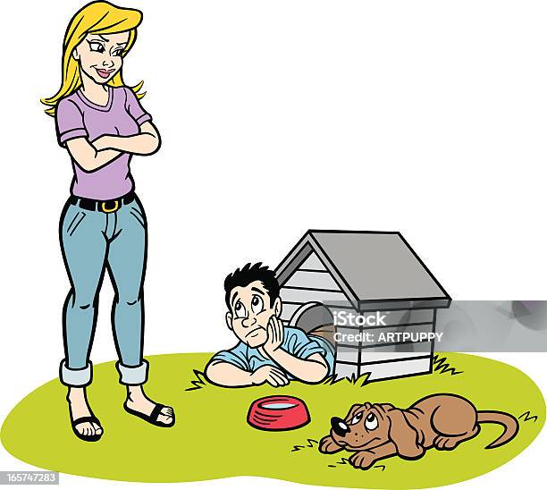 Homem Na Doghouse Mulher - Arte vetorial de stock e mais imagens de Cão - Cão, Esposa, Mulheres