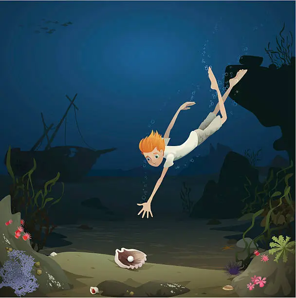 Vector illustration of Underwater adventure
