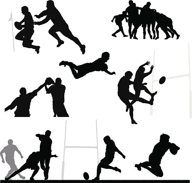 Vector illustration of Rugby silhouette montage