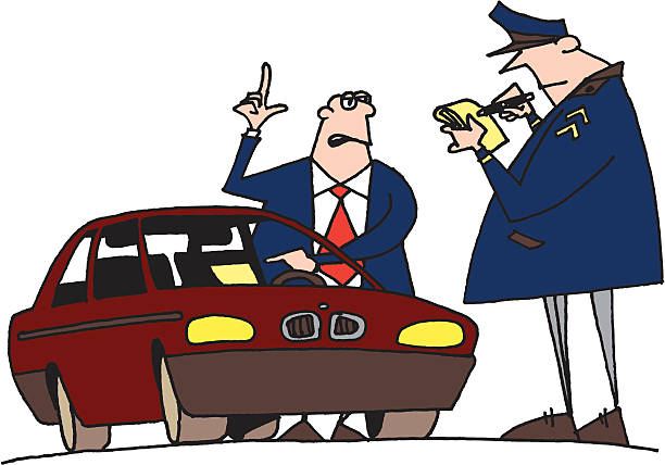 end Police man imposing a fine to an angry motorist who is protesting. Freestanding illustration, easy to use on coloured background. traffic police stock illustrations