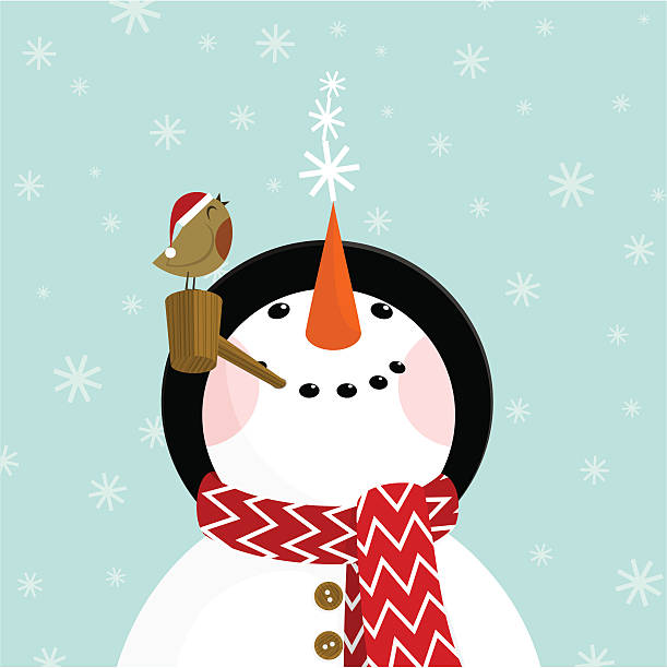 ilustraciones, imágenes clip art, dibujos animados e iconos de stock de muñeco de nieve y robin - snowman snow winter fun