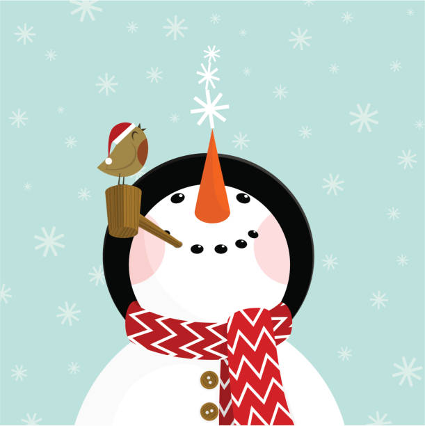 illustrazioni stock, clip art, cartoni animati e icone di tendenza di pupazzo di neve e robin - snowman snow winter fun