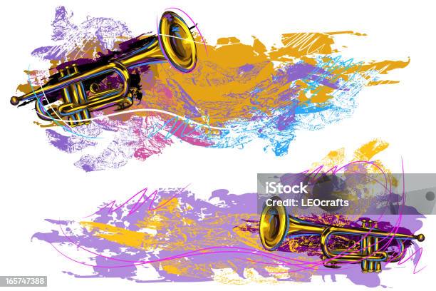 Trompeta De Grunge De Fundo Banners - Arte vetorial de stock e mais imagens de Jazz - Estilo Musical - Jazz - Estilo Musical, Trompete, Pintura