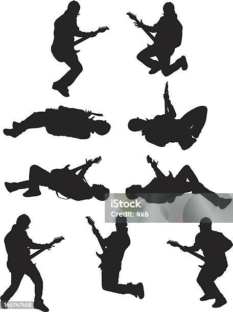 Energetic Man Rocking Out On His Guitar Stock Illustration - Download Image Now - Bass Guitar, Jumping, Activity