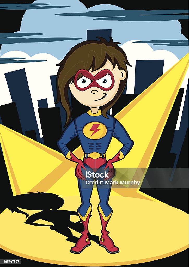 Super-herói garota na cidade de cena - Vetor de Adolescentes Meninas royalty-free