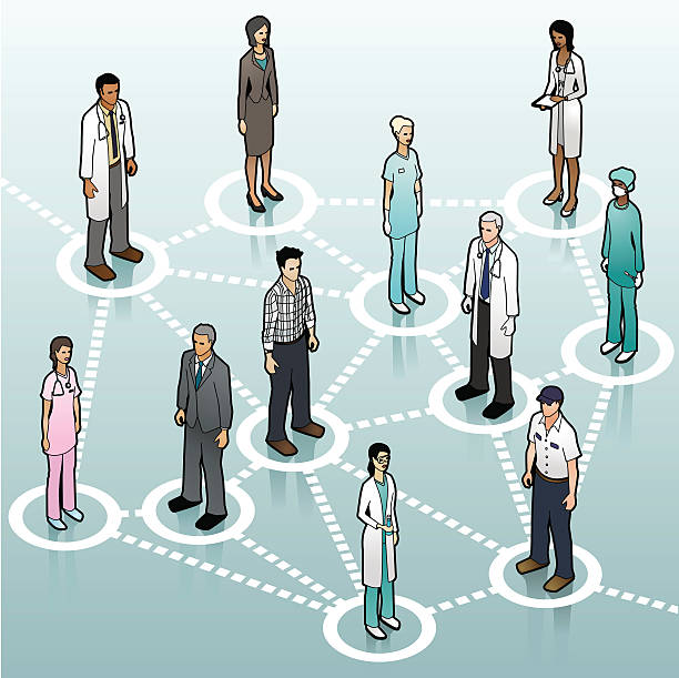 Healthcare Communication Network Eleven medical workers connected within a network.  healthcare and medicine business hospital variation stock illustrations