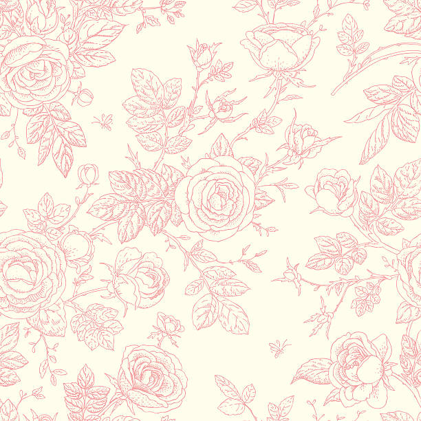 ilustrações, clipart, desenhos animados e ícones de rosas em padrão sem emendas. - floral pattern retro revival old fashioned flower