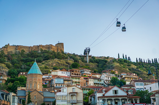 Beautiful view of Kura river and Bridge of Peace in Tbilisi, Georgia