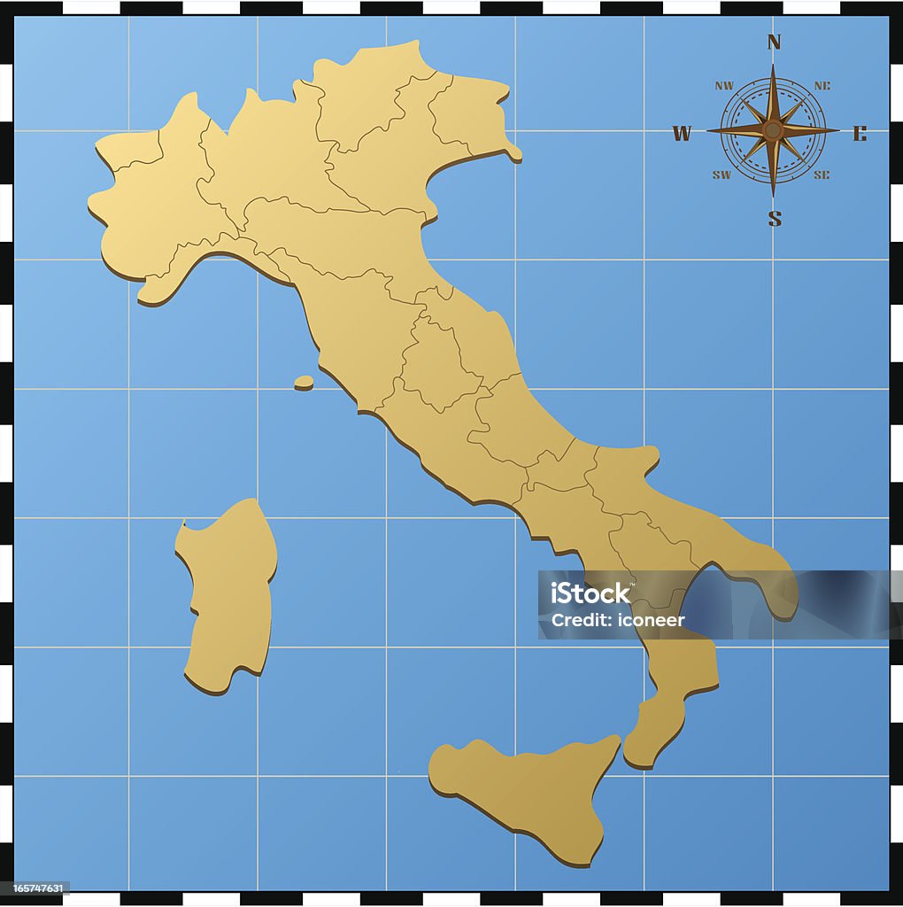 Włochy Mapa z Róża wiatrów - Grafika wektorowa royalty-free (Mezzogiorno)
