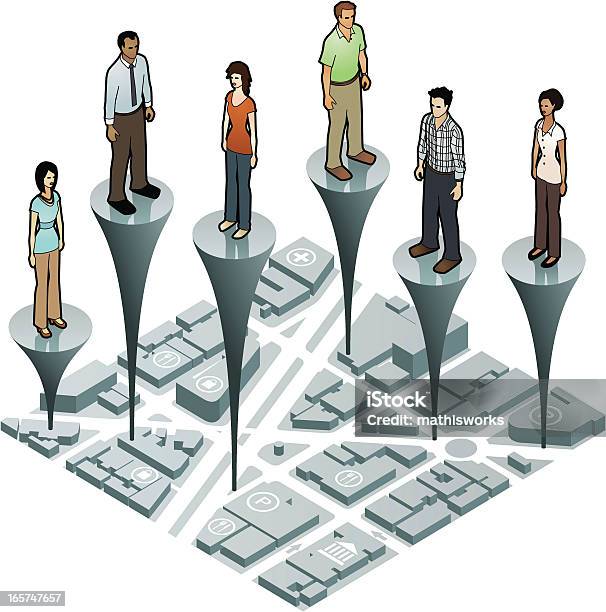 Posizione Di Marketing Basato Su Immagine - Immagini vettoriali stock e altre immagini di Assonometria - Assonometria, Comunità, Città