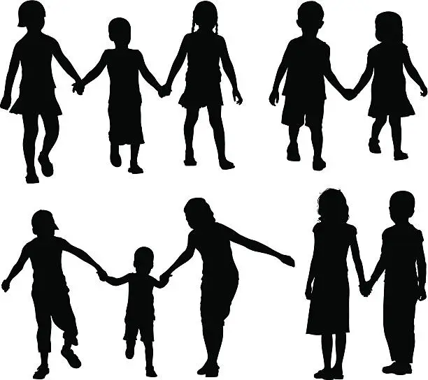 Vector illustration of Children holding hands