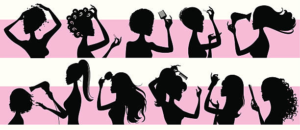 ilustrações, clipart, desenhos animados e ícones de penteado meninas - hair care hairbrush hair dryer human hair