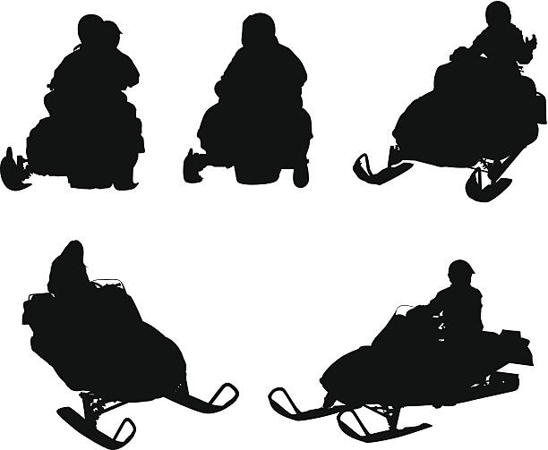 ilustraciones, imágenes clip art, dibujos animados e iconos de stock de riding snowmobiles personas - snowmobiling silhouette vector sport