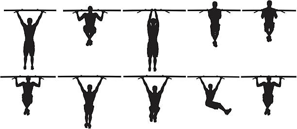 Pull ups workout Pull ups workout gripping bars stock illustrations