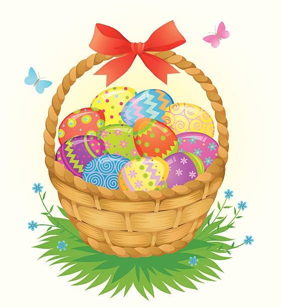 Easter Basket With Eggs Stock Illustration - Download Image Now - Easter Egg,  Basket, Animal Egg - iStock