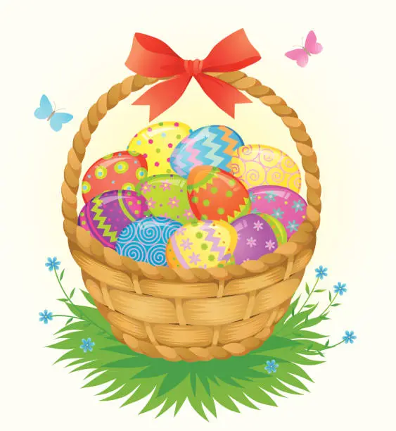 Vector illustration of Easter basket with eggs