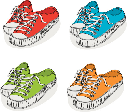 A pair of tennis shoes in 4 colors.