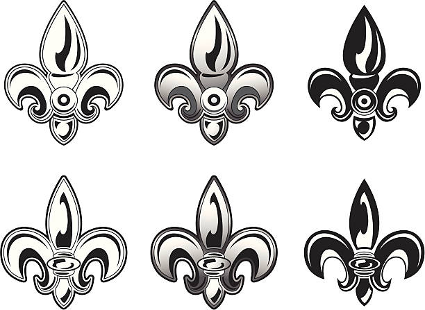 Fleur de Lis 6 Pack 2 ornate fleur de lis with 3 different color options. new orleans fleur de lis stock illustrations