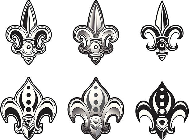 Fleur de Lis Set 2 ornate fleur de lis with 3 different color options. new orleans fleur de lis stock illustrations