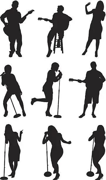 Vector illustration of Talent show contestants singing and playing guitar