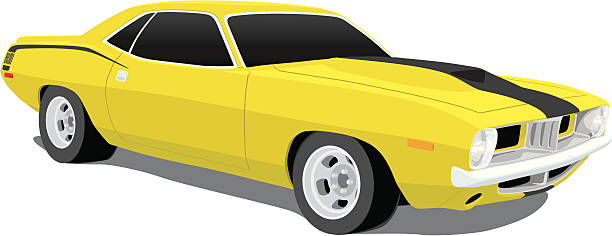 illustrazioni stock, clip art, cartoni animati e icone di tendenza di plymouth'cuda muscolo auto dal 1970 - barracuda