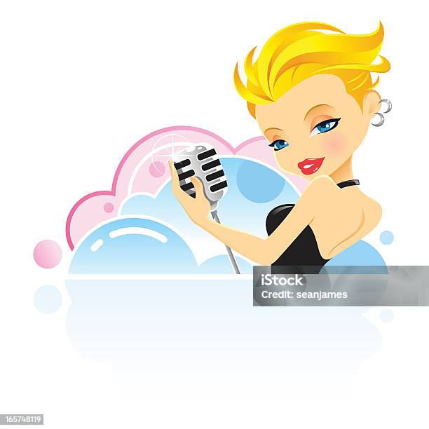 Sexy Blond Girl With Vintage Microphone Stock Illustration - Download Image Now - Blond Hair, Microphone, Singing