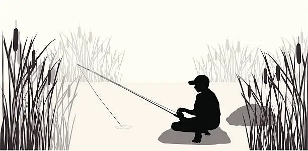 Vector illustration of Kid Fishing Vector Silhouette