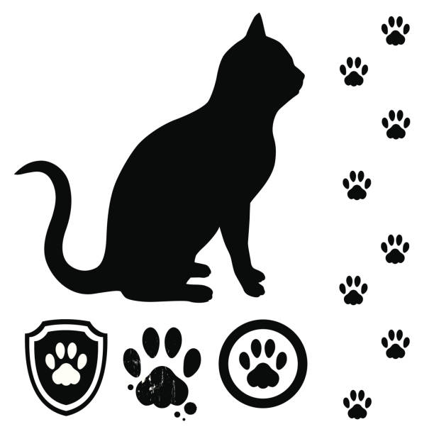 кошка и отслеживает - paw print paw shield vector stock illustrations