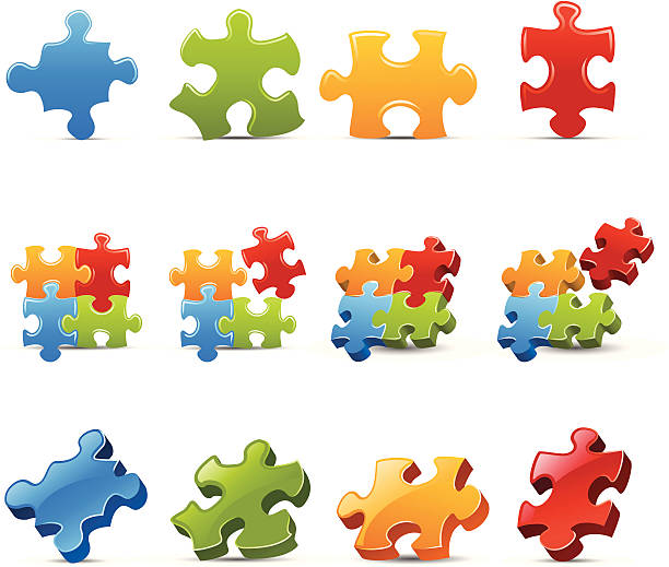 puzzle teilen - jigsaw piece three dimensional three dimensional shape jigsaw puzzle stock-grafiken, -clipart, -cartoons und -symbole