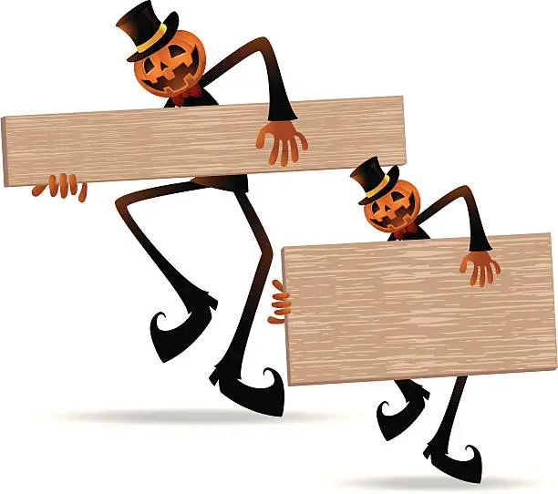 Vector illustration of Scary Pumpkin Jack O' Lantern Holding Blank Sign
