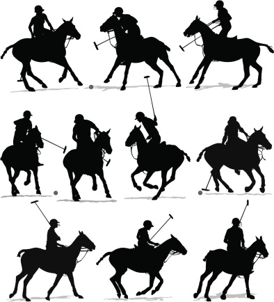 Detailed vector silhouettes of Polo players.