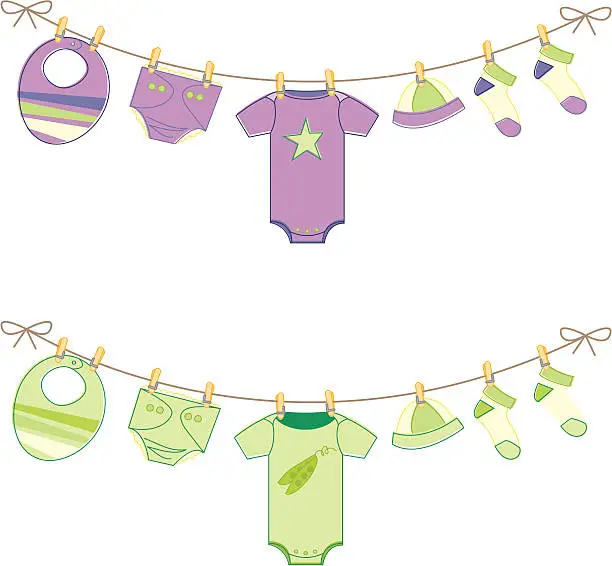 Vector illustration of Gender Neutral Baby Clothes on Clothesline