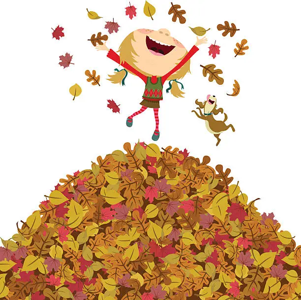 Vector illustration of Happy fall girl